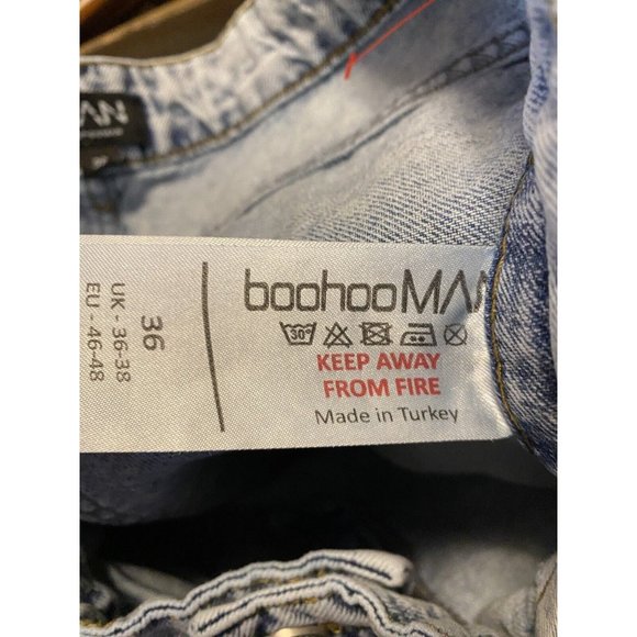 Boohoo Man  Mens 36X30 Jeans Grahic  Button Down Light Stone Wash - Picture 15 of 15